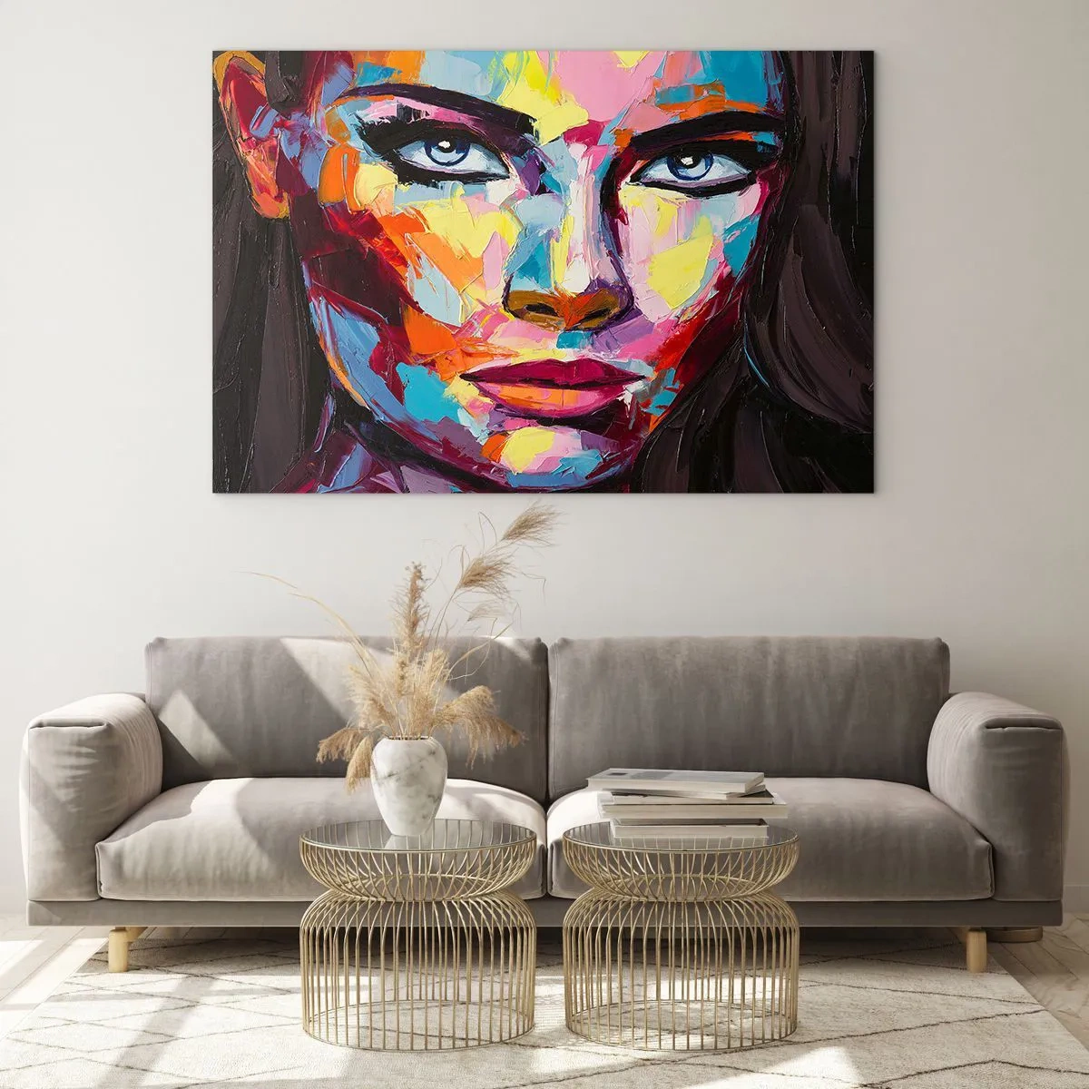Impression sur verre - Image sur verre - Portrait coloré d'une femme dans un style abstrait - 100x70cm - L'âme aussi est colorée - Décoration murale moderne pour le salon et la chambre ARTTOR