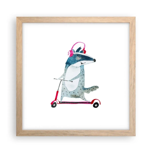 Affiche dans un chêne clair - Poster - La joie du blaireau - 30x30 cm