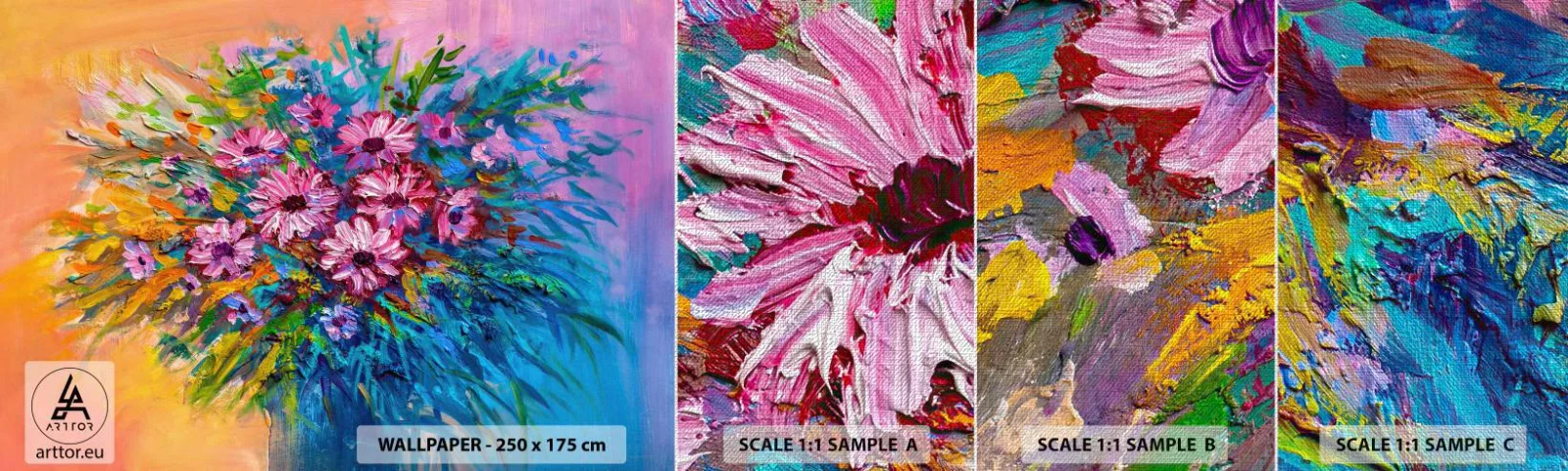 Échantillon de Papier Peint Premium Canvas - Énergie de la vie - Fleurs, Bouquet de fleurs, Jardin - 100x30 cm