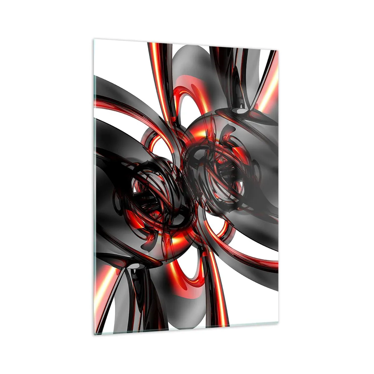 Impression sur verre - Image sur verre - Abstraction moderne en noir et rouge - 50x70cm - Mouvement de graphite et rouge - Décoration murale moderne pour le salon et la chambre ARTTOR