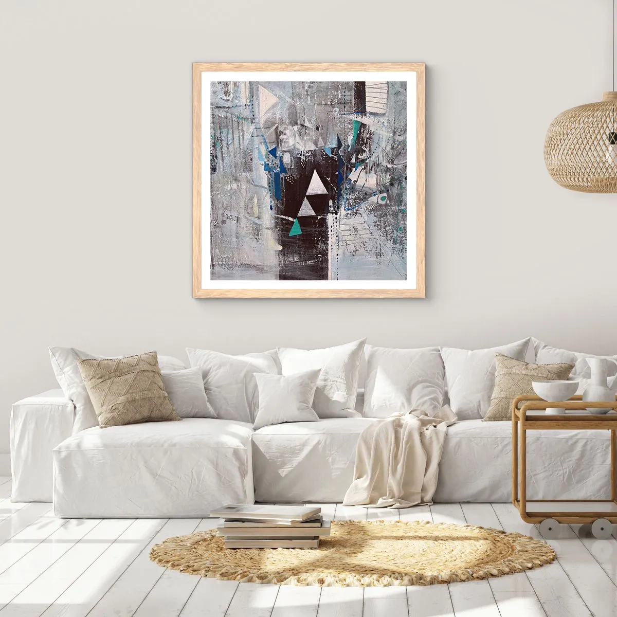 Affiche dans un chêne clair - Poster - Ordre prioritaire des triangles - 30x30 cm