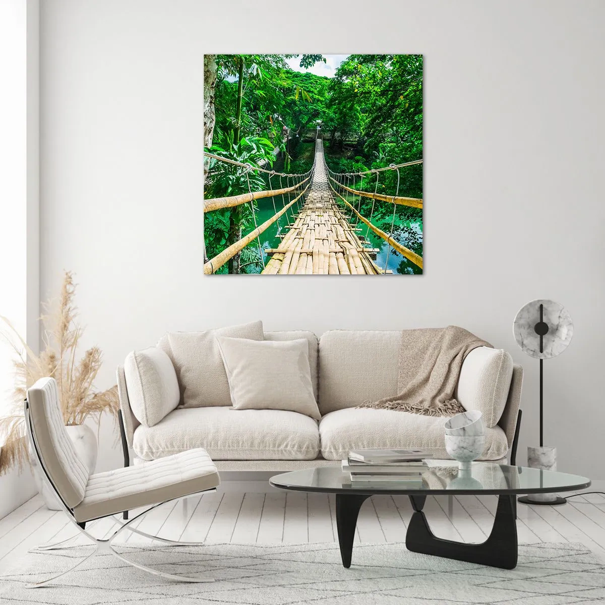 Impression sur verre - Image sur verre - Pont de singe en pleine nature - 70x70 cm