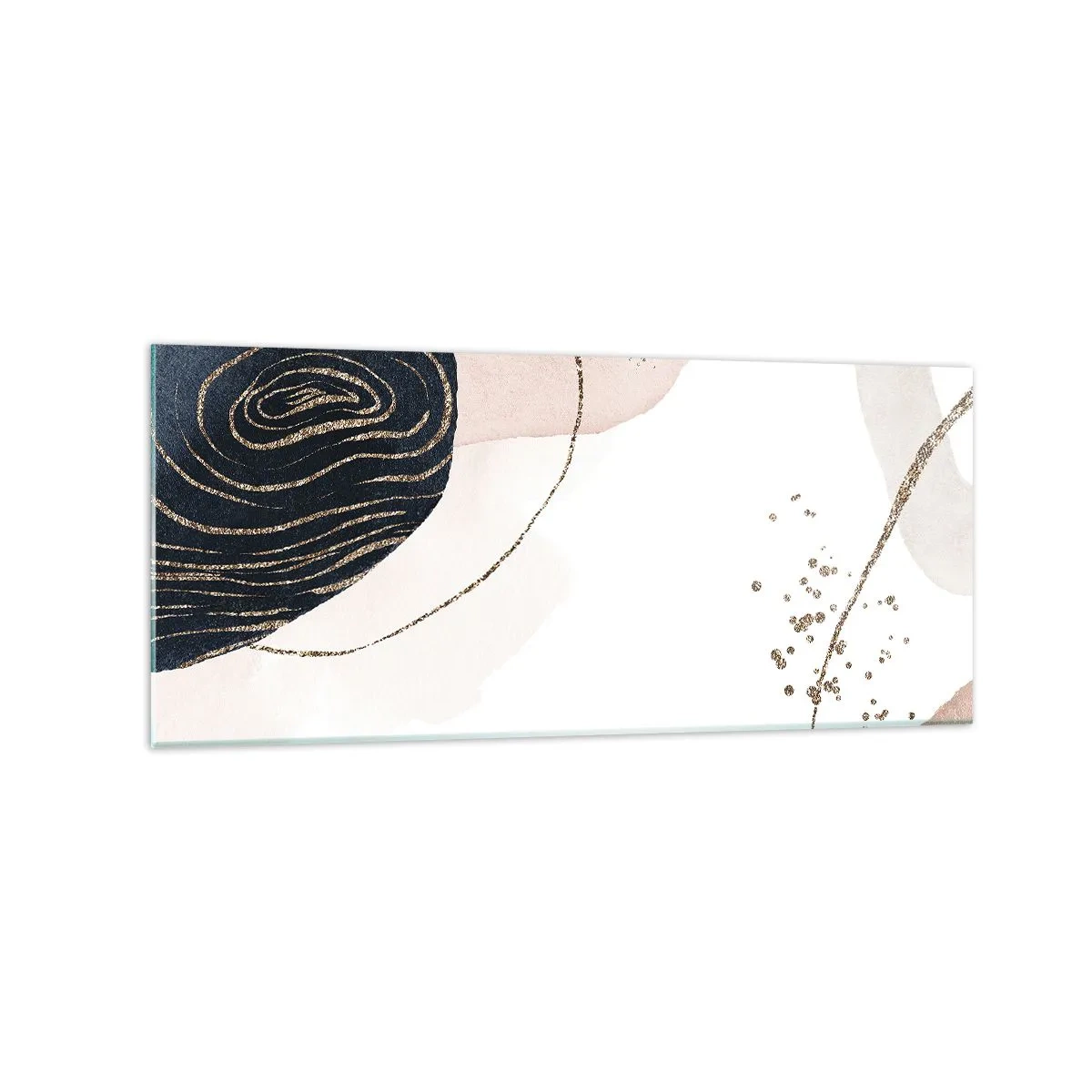 Impression sur verre - Image sur verre - Formes abstraites dans des tons beige et bleu marine avec des détails dorés - 120x50cm - Tout coule - Décoration murale moderne pour le salon et la chambre ARTTOR