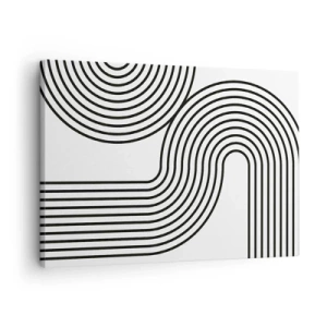 Impression sur toile - Image sur toile - Une peinture abstraite avec des lignes noires créant des motifs géométriques sur un fond blanc. - 70x50cm - En plein virage - Décoration murale moderne pour le salon et la chambre ARTTOR