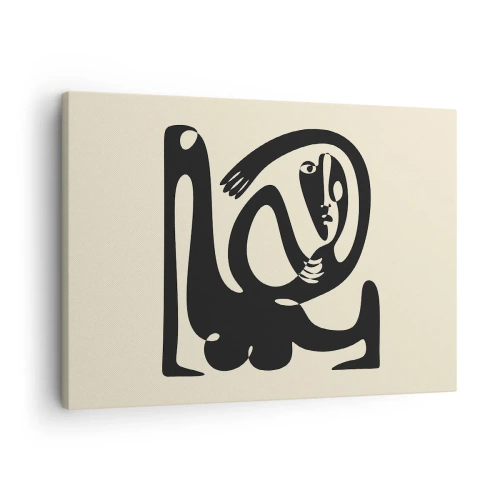 Impression sur toile - Image sur toile - Une figure abstraite en noir sur fond beige - 70x50cm - Presque du Picasso - Décoration murale moderne pour le salon et la chambre ARTTOR