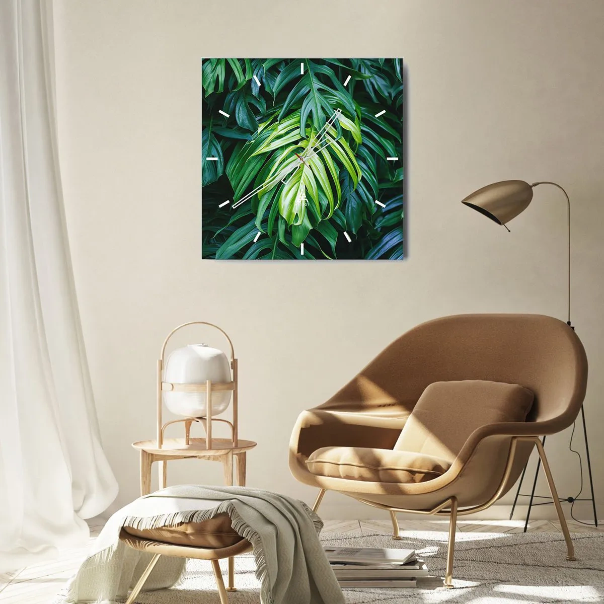 Horloge murale - Pendule murale - Feuilles vertes dans un arrangement tropical dense - 30x30cm - Immergez-vous dans la fraîcheur - Décoration murale moderne pour le salon et la chambre ARTTOR