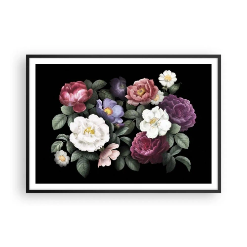 Affiche dans un cadre noir - Poster - Fleurs de différentes couleurs sur fond noir - 100x70cm - D'un jardin anglais - Décoration murale moderne pour le salon et la chambre ARTTOR