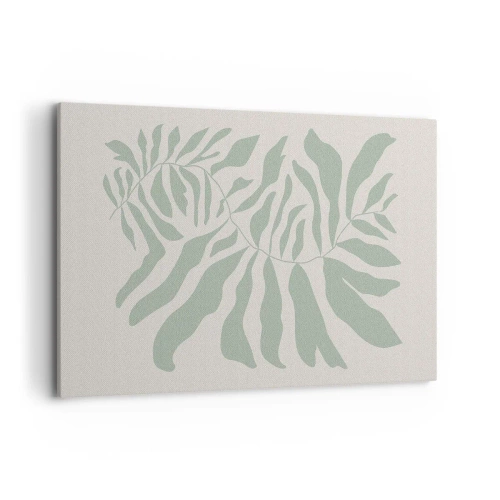 Impression sur toile - Image sur toile - Un motif de brindilles délicat avec des feuilles dans une nuance de vert émeraude - 120x80cm - Brindille d'émeraude - Décoration murale moderne pour le salon et la chambre ARTTOR