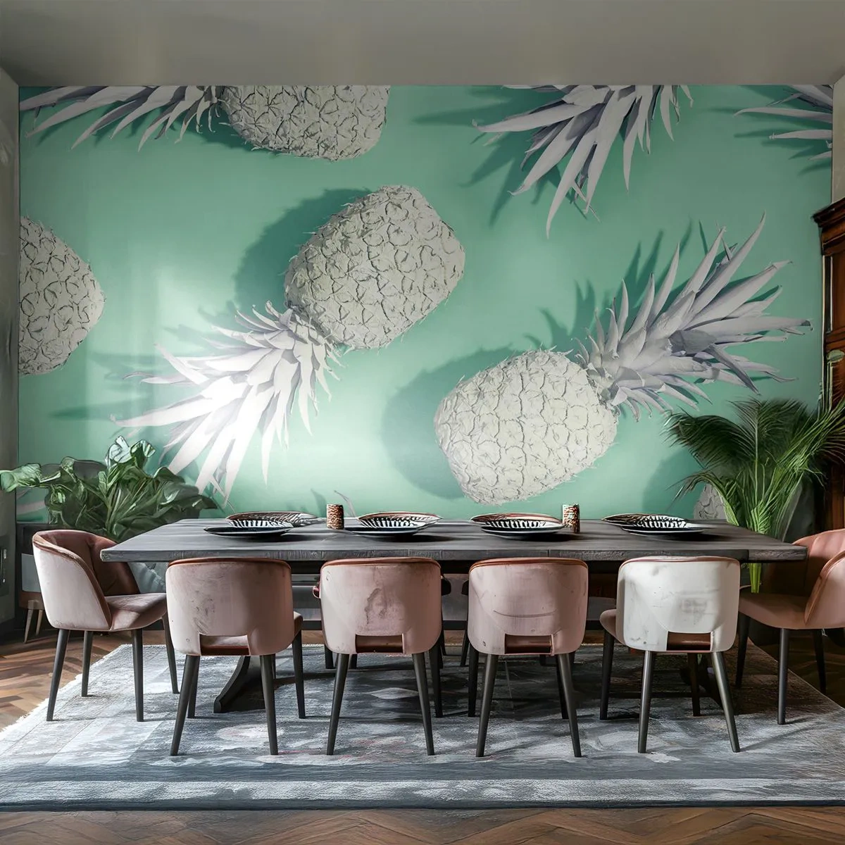 Papier Peint Photo Standard Eco - Ils se combinent très bien avec la menthe - Abstraction, Ananas, Morceau - 400x280 cm