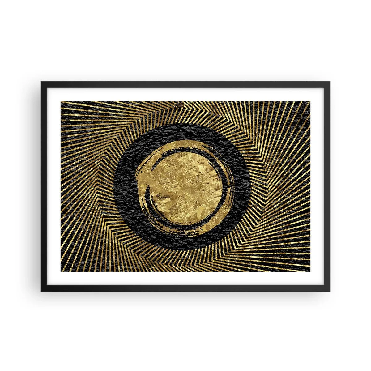 Affiche dans un cadre noir - Poster - Composition géométrique en noir et or avec des rayons - 70x50cm - Composition glamour - Décoration murale moderne pour le salon et la chambre ARTTOR