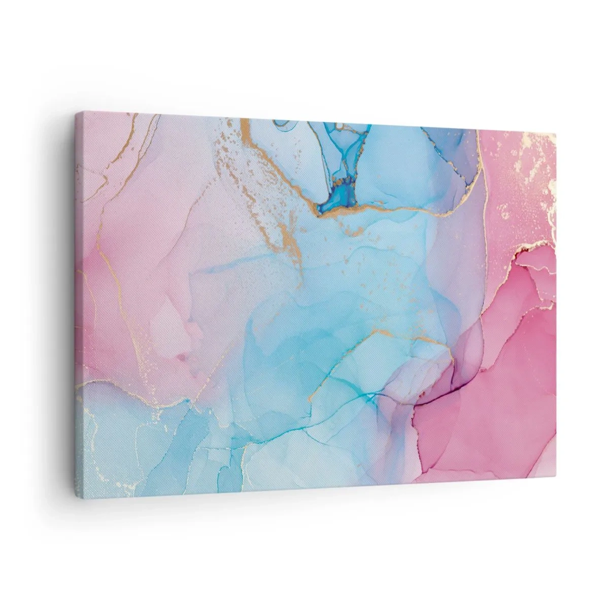 Impression sur toile - Image sur toile - Motifs pastel abstraits avec des accents dorés - 70x50cm - Rencontre et mélange - Décoration murale moderne pour le salon et la chambre ARTTOR
