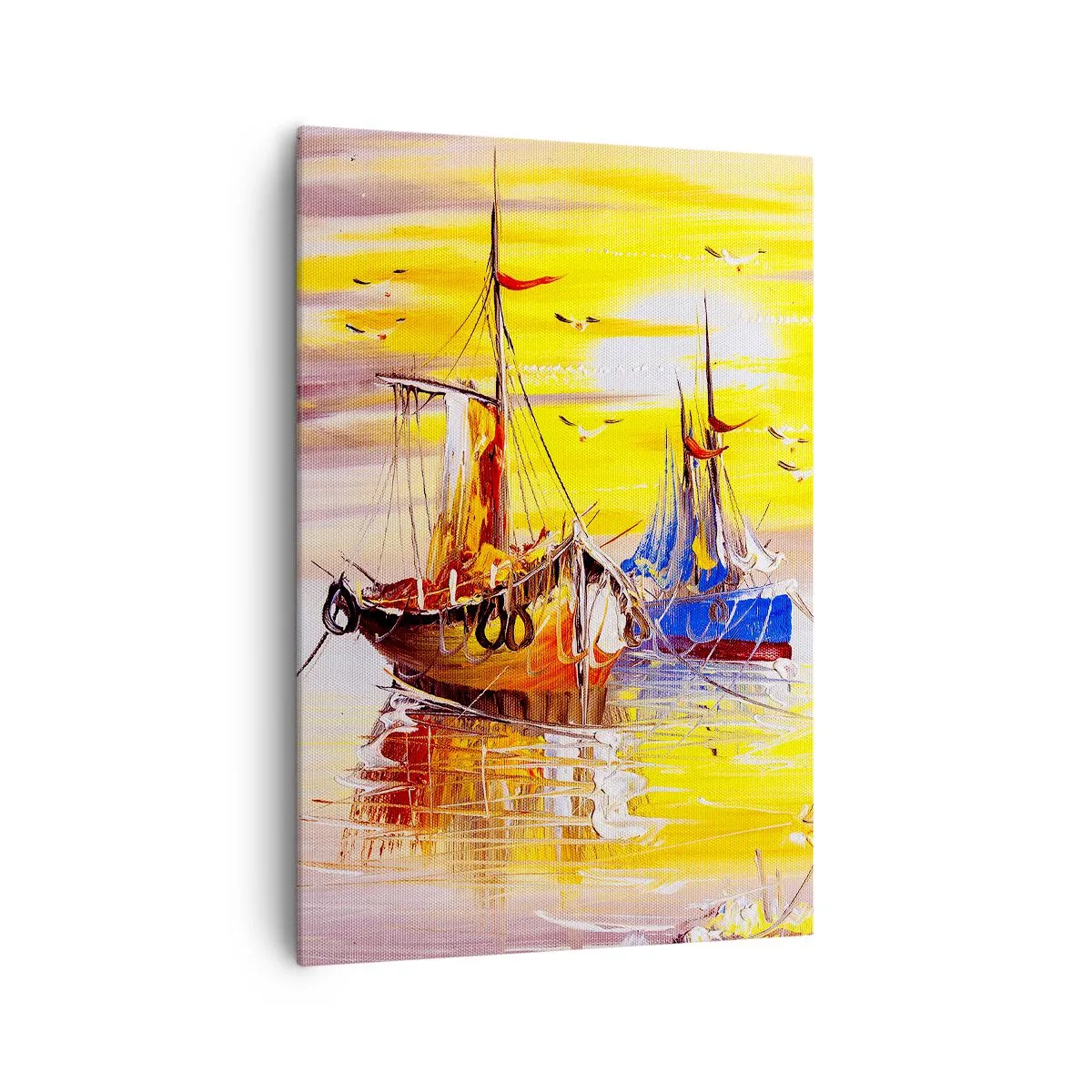 Impression sur toile - Image sur toile - Une scène picturale de bateaux sur une mer calme - 70x100cm - Un repos bien mérité au port - Décoration murale moderne pour le salon et la chambre ARTTOR