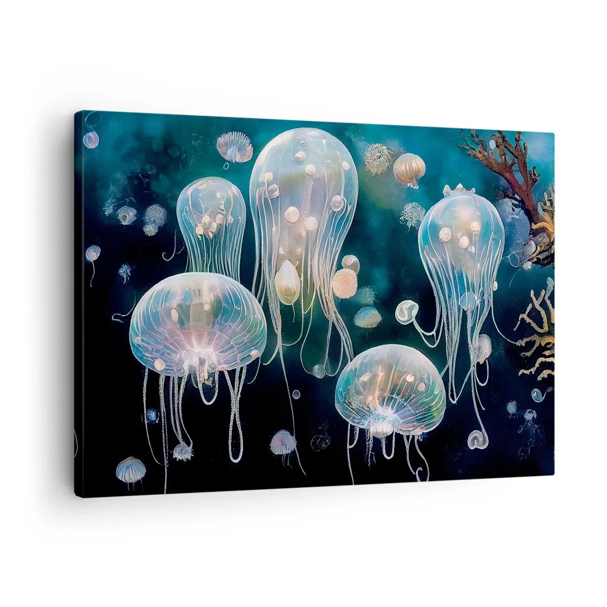 Impression sur toile - Image sur toile - Méduses délicates dans le monde sous-marin - 70x50cm - Ballon sous-marin - Décoration murale moderne pour le salon et la chambre ARTTOR