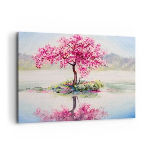 Impression sur toile - Image sur toile - Un arbre en fleurs sur une eau calme - 120x80cm - Fête du Printemps - Décoration murale moderne pour le salon et la chambre ARTTOR