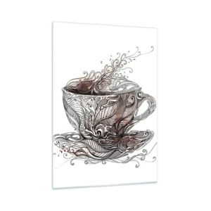 Impression sur verre - Image sur verre - Dessin artistique d'une tasse avec ornements et vapeur - 50x70cm - Du thé, bon pour tout - Décoration murale moderne pour le salon et la chambre ARTTOR