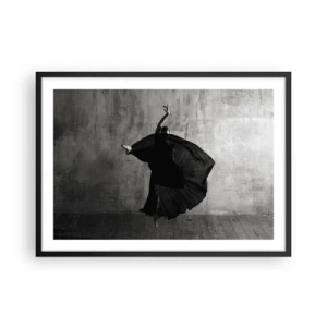 Affiche dans un cadre noir - Poster - Silhouette noire et blanche d'une danseuse en mouvement sur fond de mur - 70x50cm - Pas plein de passion - Décoration murale moderne pour le salon et la chambre ARTTOR