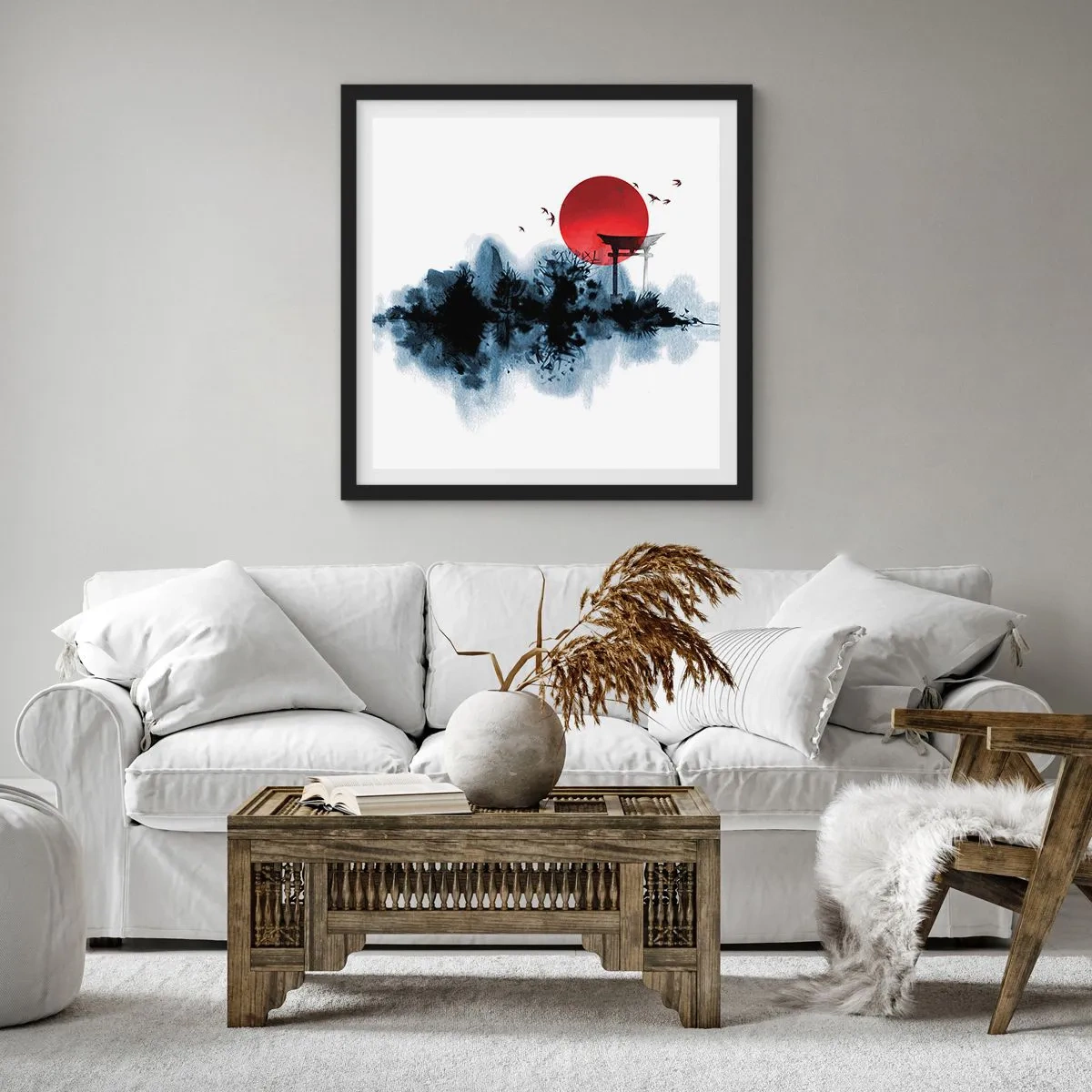 Affiche dans un cadre noir - Poster - Vue japonnaise - 30x30 cm