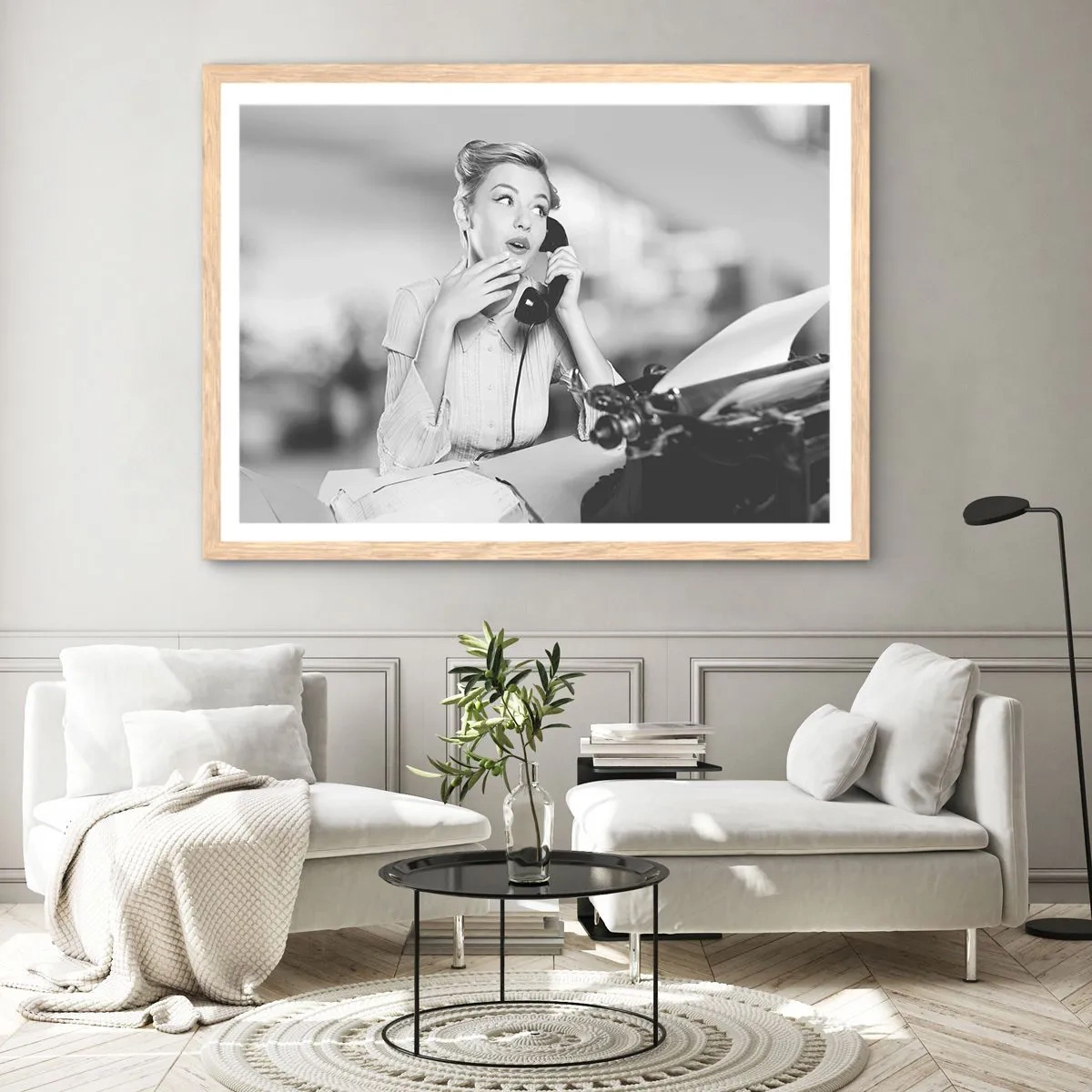 Affiche dans un chêne clair - Poster - Hello! Ici les années 50 - 100x70 cm