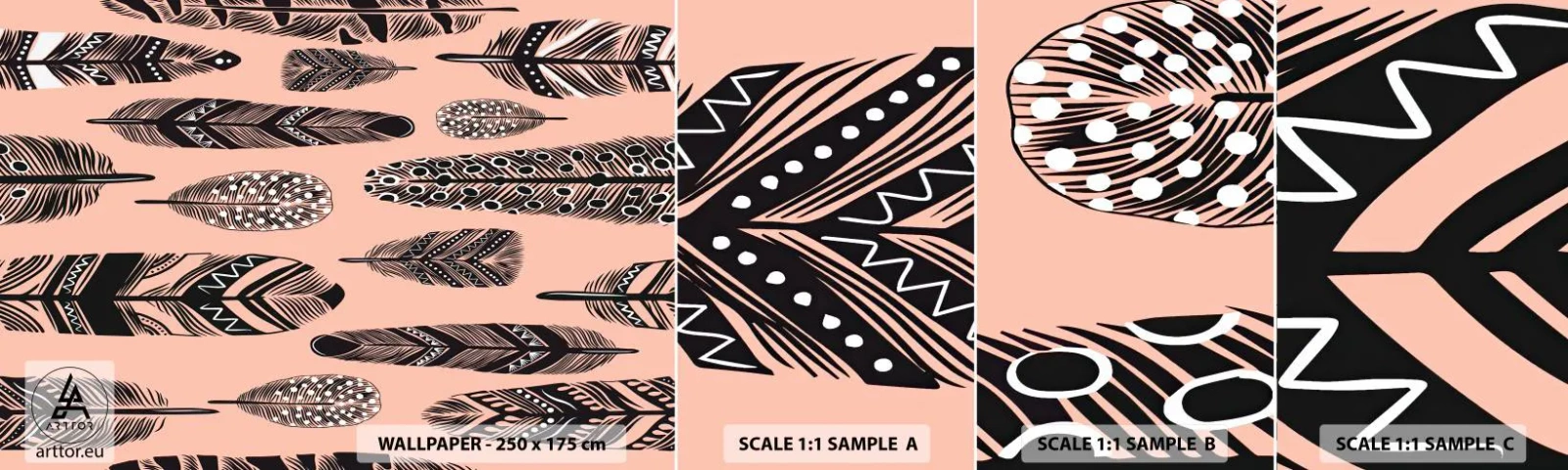 Échantillon De Papier Peint Standard Eco - Collection indienne - Abstraction, Plumes, Bohème - 100x30 cm