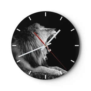 Horloge murale - Pendule murale - Photographie en noir et blanc d'un lion rugissant - 30x30cm - Sans aucun doute - Décoration murale moderne pour le salon, la cuisine et la chambre ARTTOR