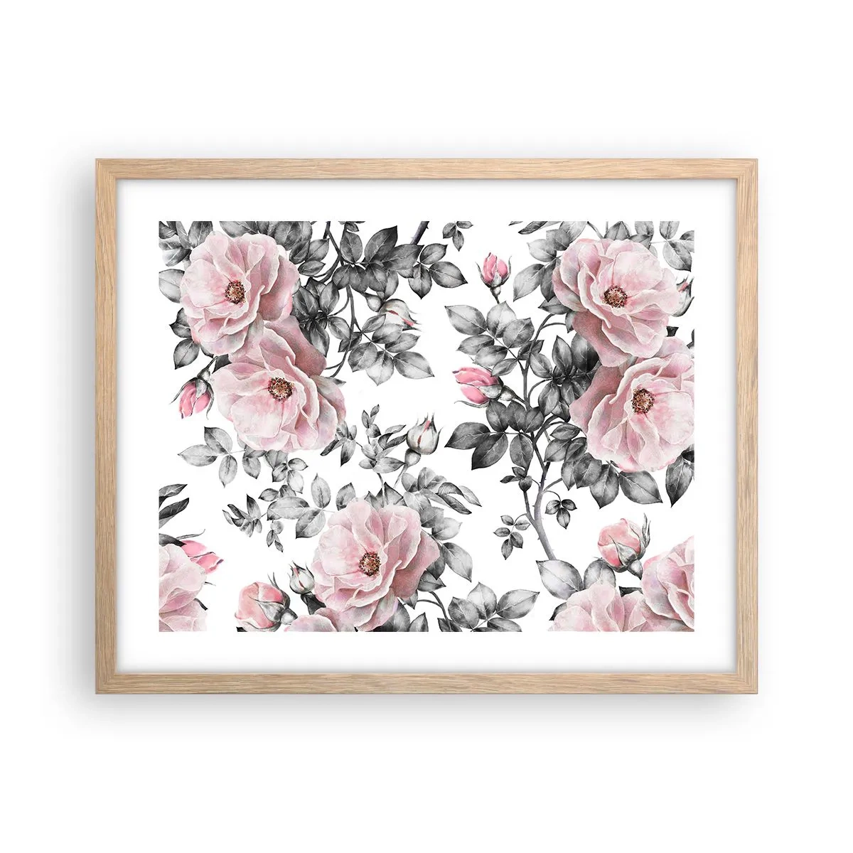 Affiche dans un chêne clair - Poster - Se perdre dans les fleurs des roses - 50x40 cm