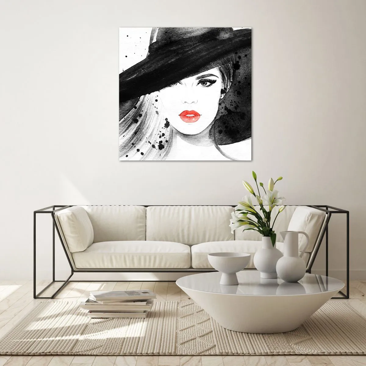 Impression sur verre - Image sur verre - Dame en noir - 50x50 cm