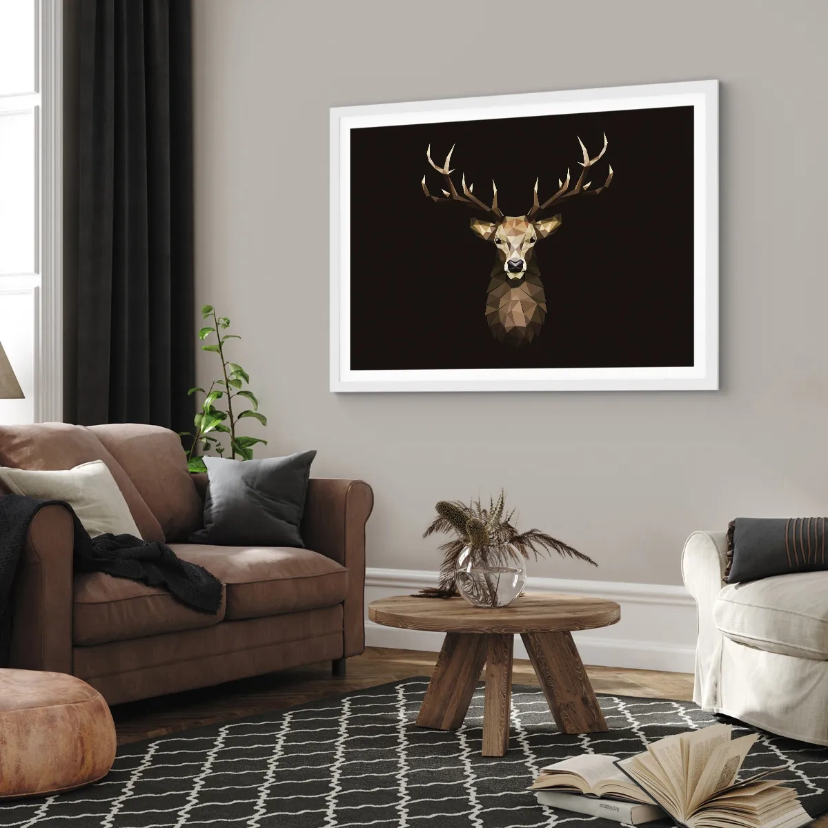 Affiche dans un cadre blanc - Poster - Cerf cubique - 50x40 cm
