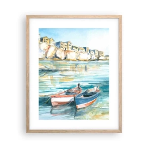 Affiche dans un chêne clair - Poster - Paysage dans l'azur - 40x50 cm