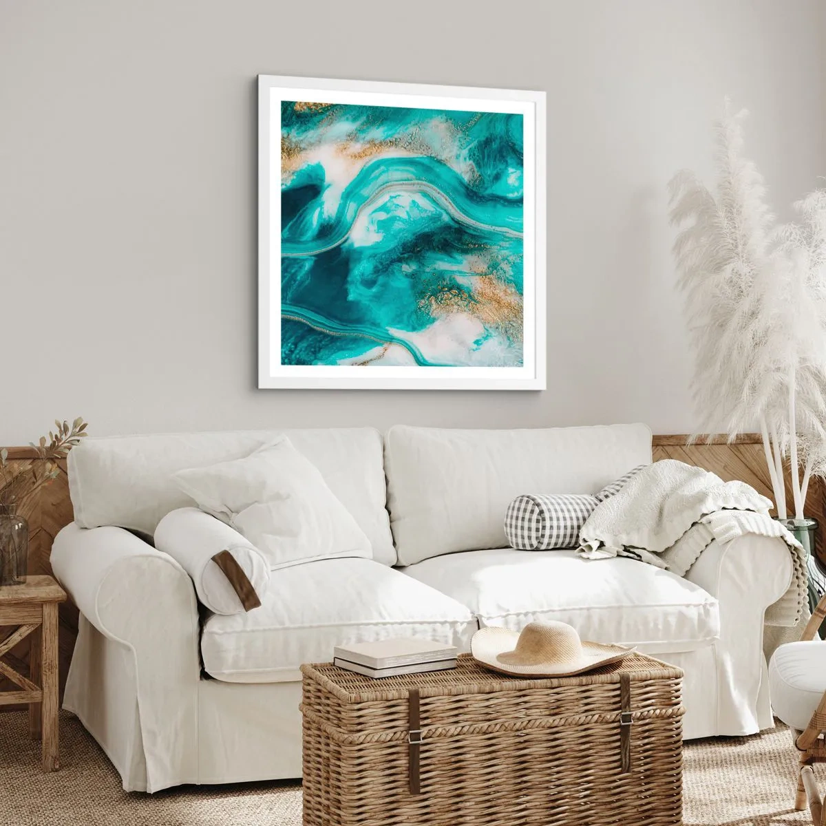 Affiche dans un cadre blanc - Poster - Rivière d'or - 60x60 cm