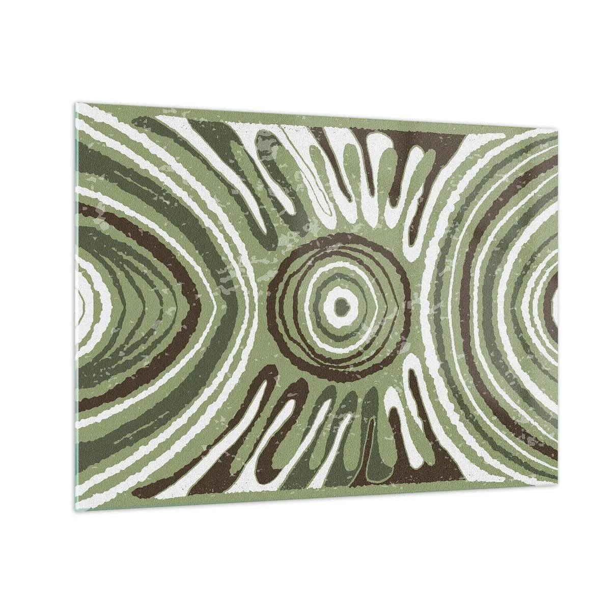 Impression sur verre - Image sur verre - Cercles concentriques verts et lignes abstraites - 70x50cm - Une explosion d'émotions - Décoration murale moderne pour le salon et la chambre ARTTOR