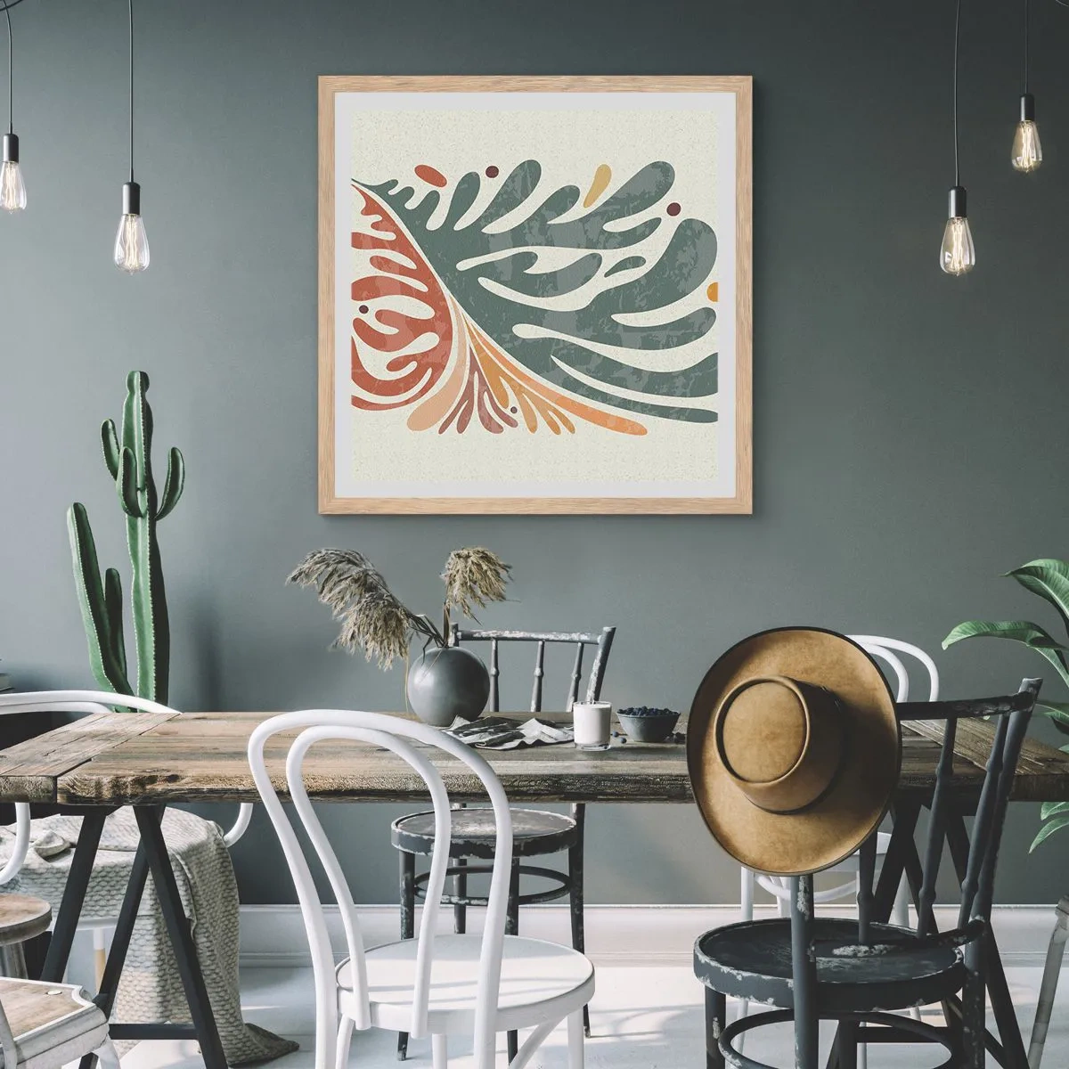 Affiche dans un chêne clair - Poster - Feuille multicolore - 50x50 cm