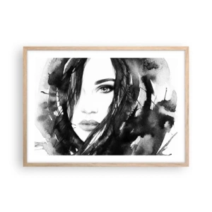 Affiche dans un chêne clair - Poster - Portrait d'une dame en noir et blanc - 70x50 cm