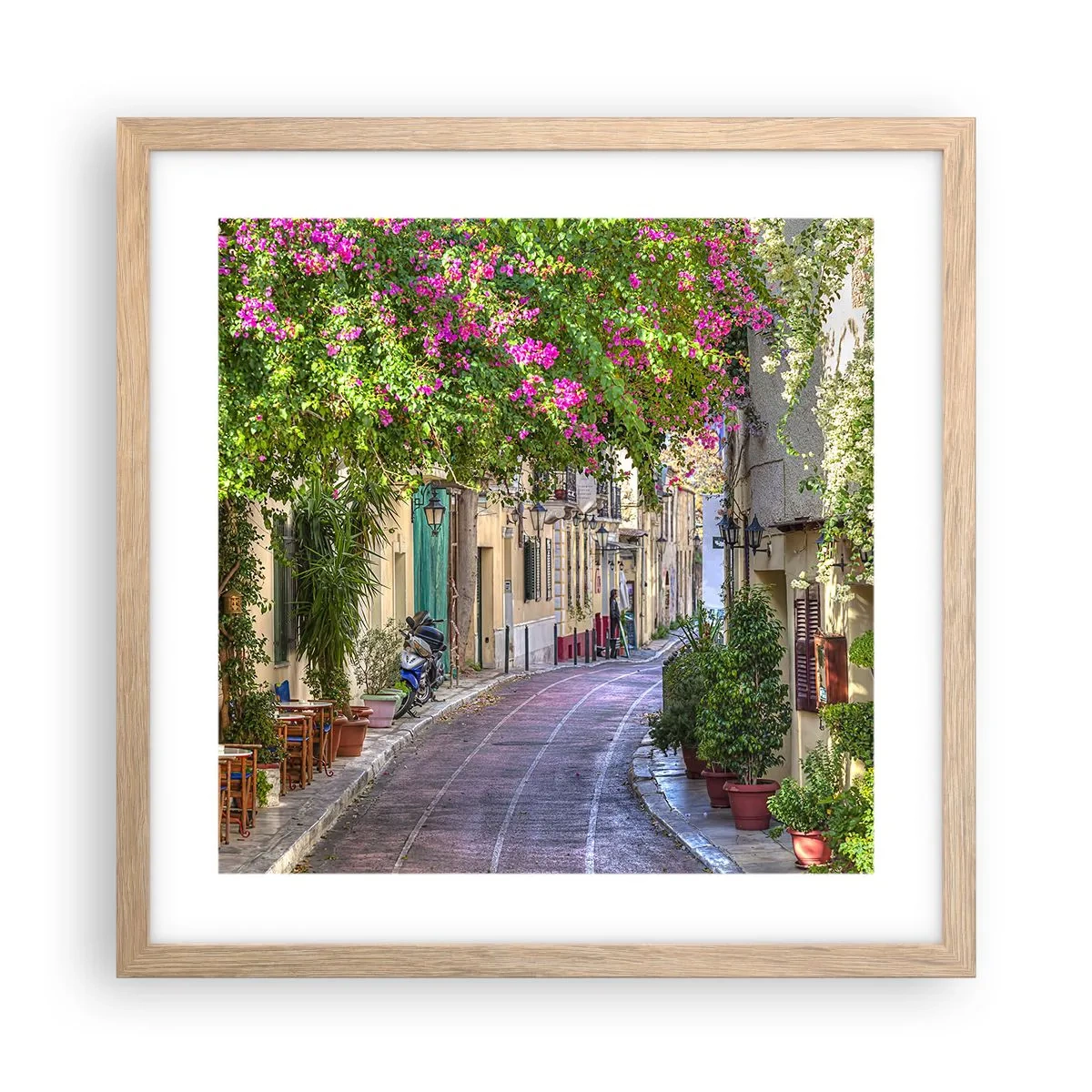Affiche dans un chêne clair - Poster - Allée fleurie - 40x40 cm