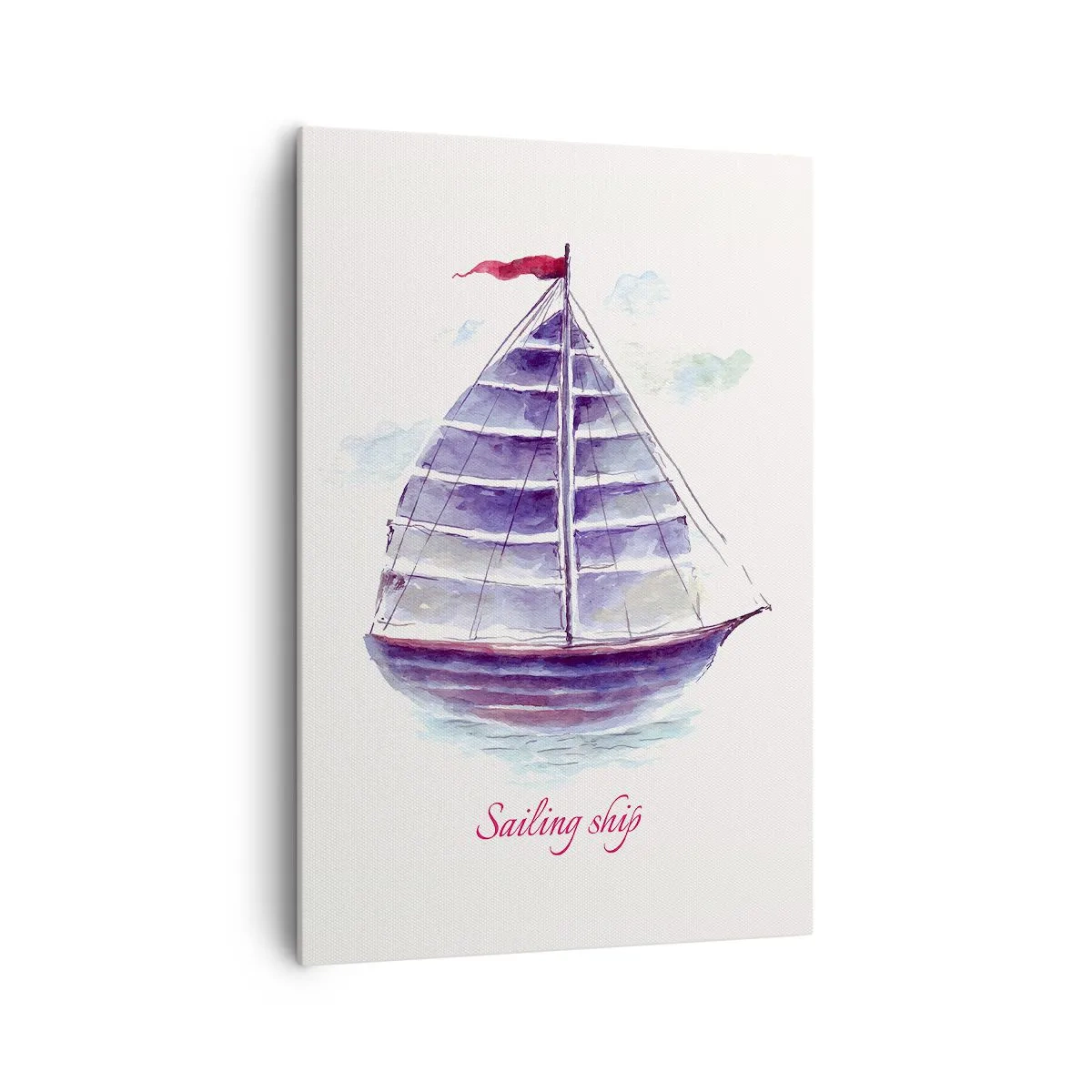 Impression sur toile - Image sur toile - Une aquarelle représentant un voilier sur l'eau avec une inscription délicate - 70x100cm - Plein de voiles et d’eau calme - Décoration murale moderne pour le salon et la chambre ARTTOR