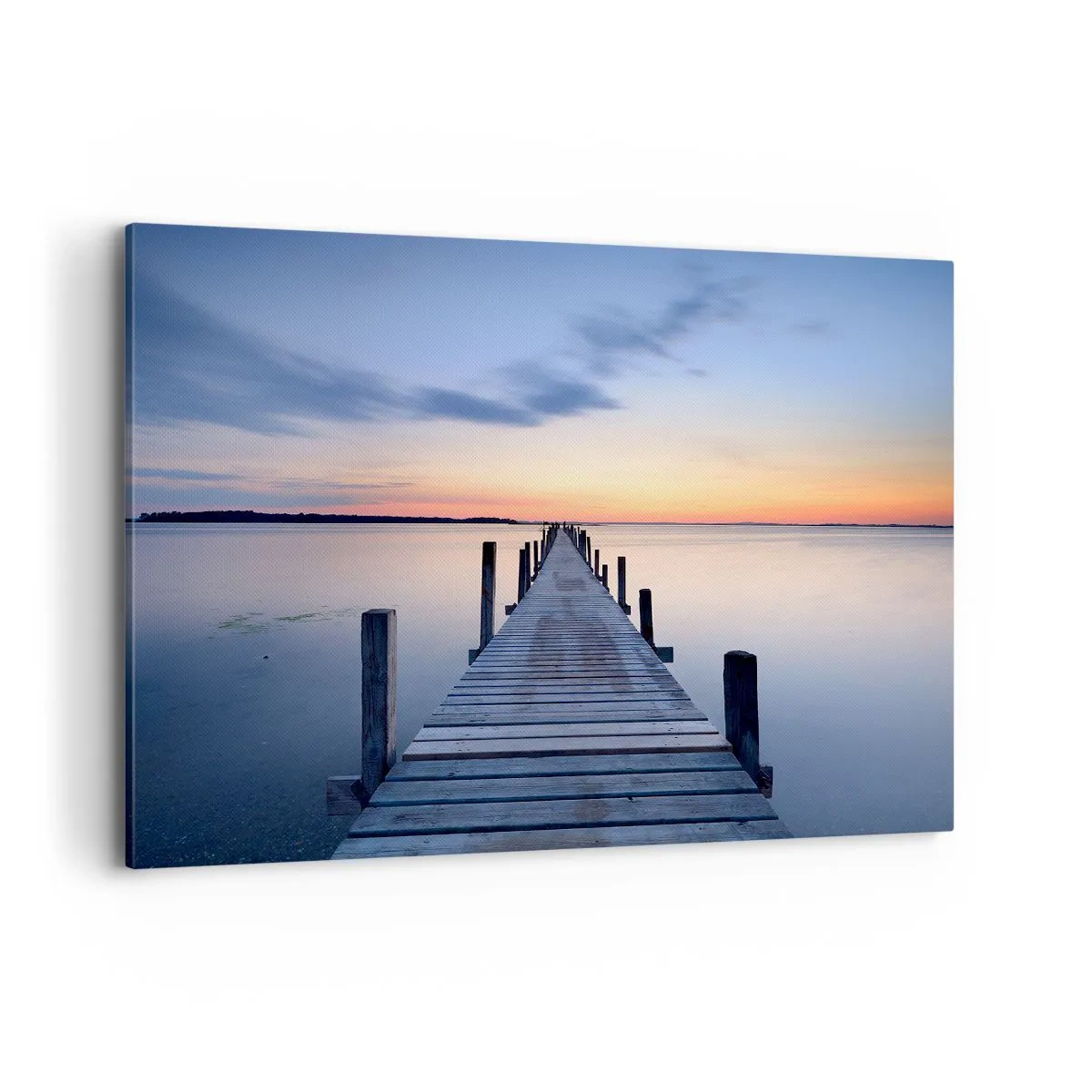 Impression sur toile - Image sur toile - Jetée en bois sur le lac au coucher du soleil - 120x80cm - Le calme d'un crépuscule serein - Décoration murale moderne pour le salon et la chambre ARTTOR
