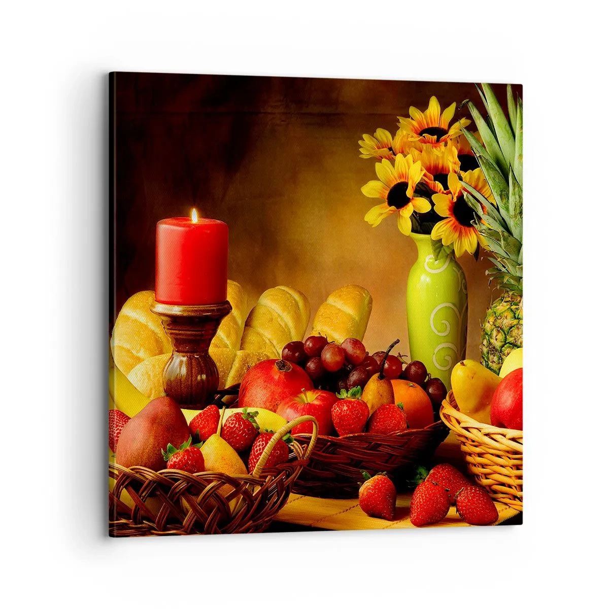 Impression sur toile - Image sur toile - Nature morte de pain et de fruits - 70x70 cm