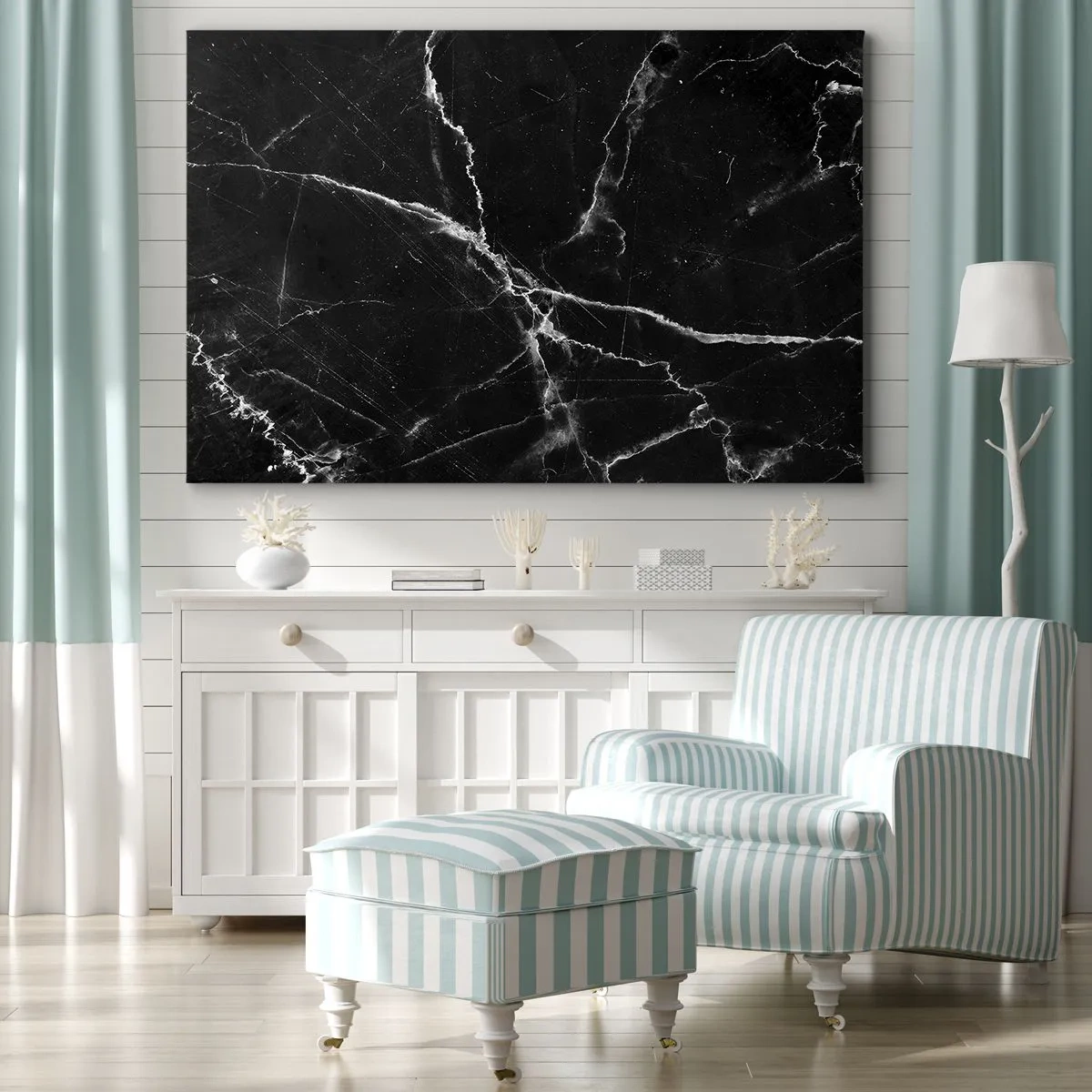 Impression sur toile - Image sur toile - Marbre noir avec des veines blanches dans les détails - 70x50cm - La vie secrète de la pierre - Décoration murale moderne pour le salon et la chambre ARTTOR