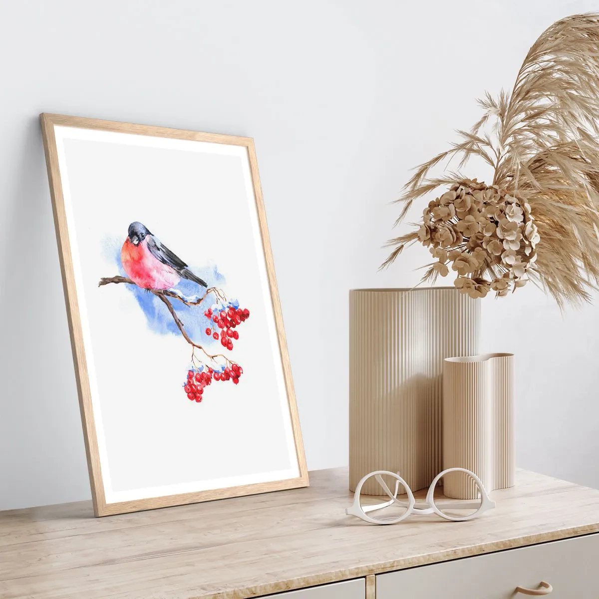 Affiche dans un chêne clair - Poster - L'hiver en couleurs - 40x50 cm