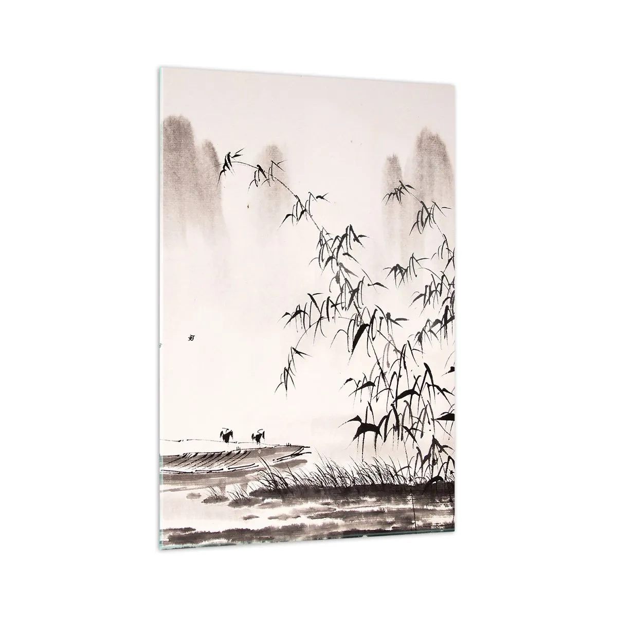 Impression sur verre - Image sur verre - Un paysage minimaliste de style oriental - 70x100cm - Le silence des rizières - Décoration murale moderne pour le salon et la chambre ARTTOR