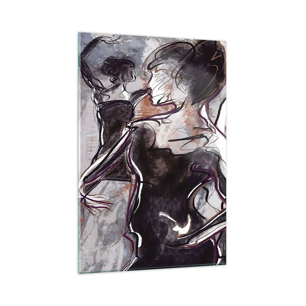 Impression sur verre - Image sur verre - Scène de jazz abstraite avec un saxophoniste et une femme dansante. - 80x120cm - Ne faire qu'un avec la musique - Décoration murale moderne pour le salon et la chambre ARTTOR