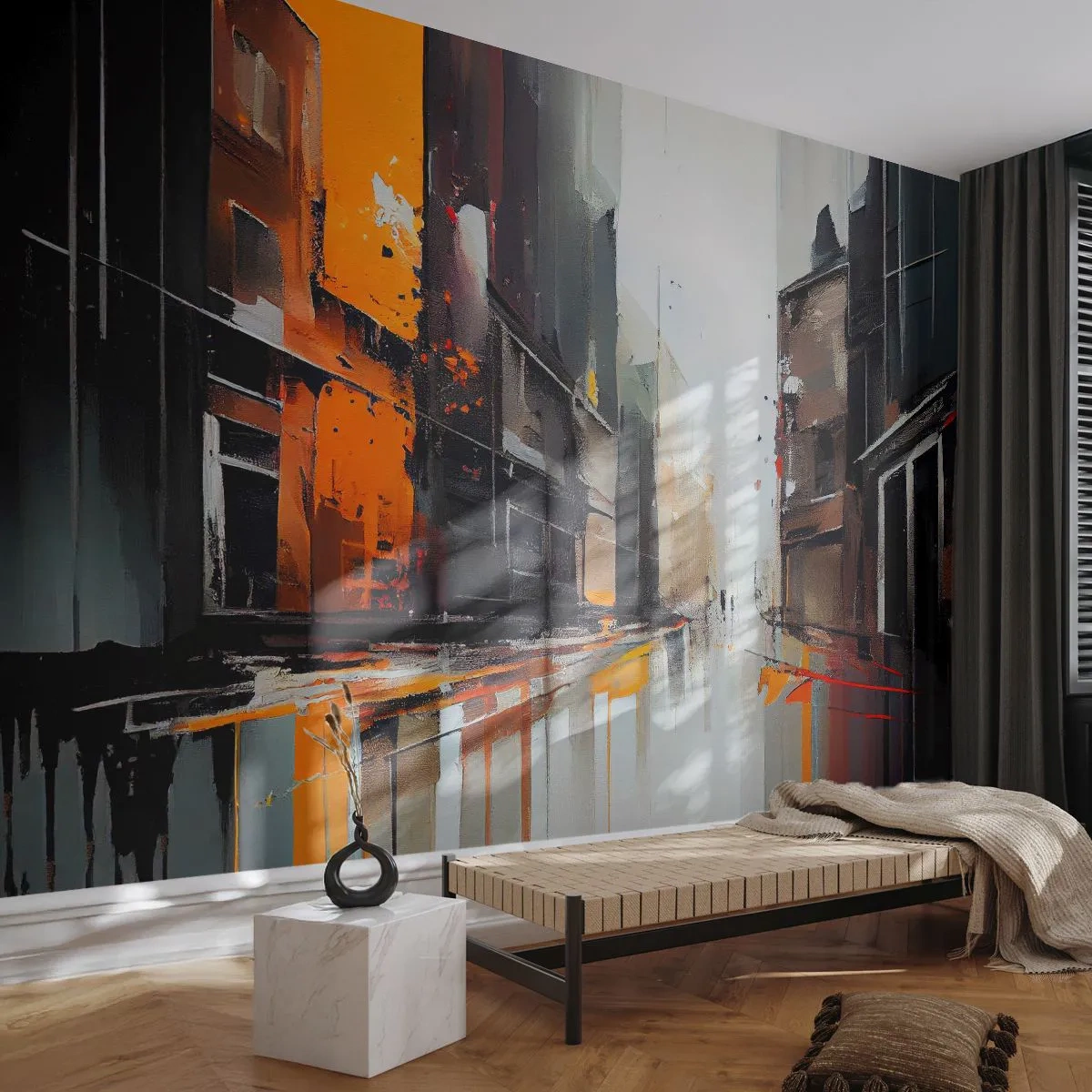 Papier Peint Photo Premium Canvas - Jour de pluie - Architecture, Art moderne, Ville - 200x140 cm