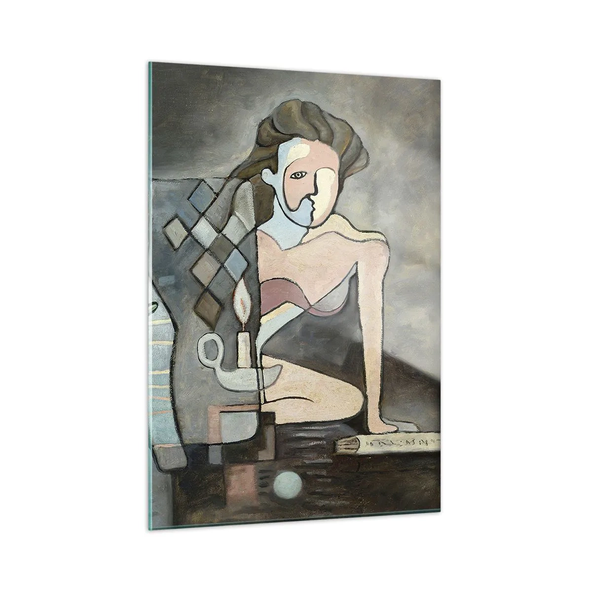 Impression sur verre - Image sur verre - Une scène abstraite avec deux personnages dans un style cubiste. - 50x70cm - Mosaïque d'esprit et de matière - Décoration murale moderne pour le salon et la chambre ARTTOR