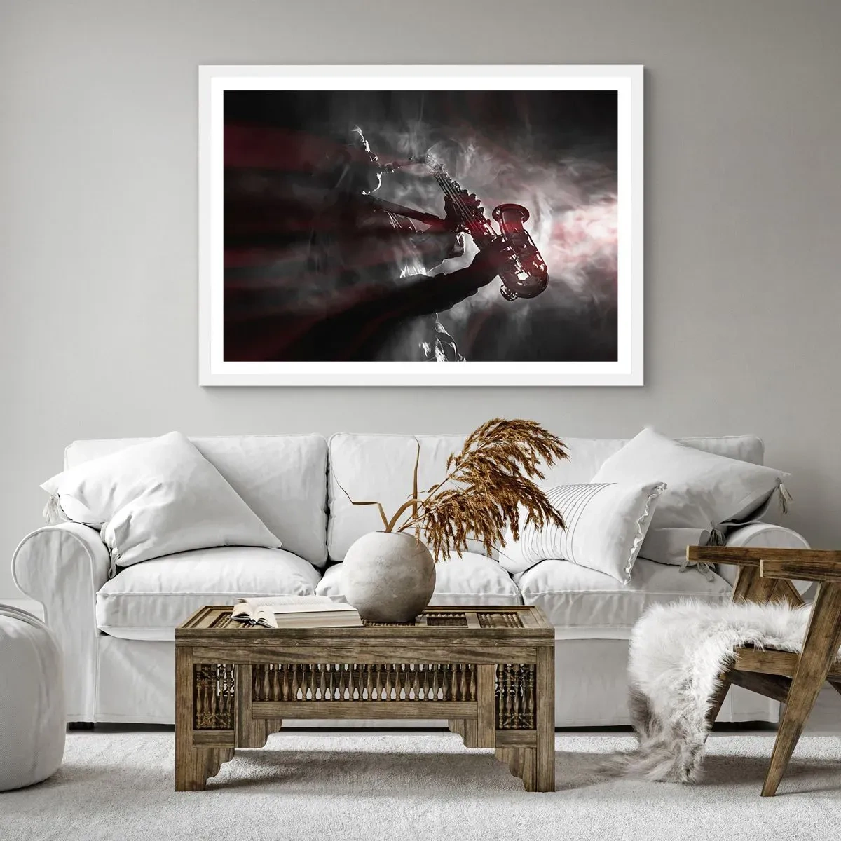 Affiche dans un cadre blanc - Poster - Dans les brumes du jazz - 91x61 cm