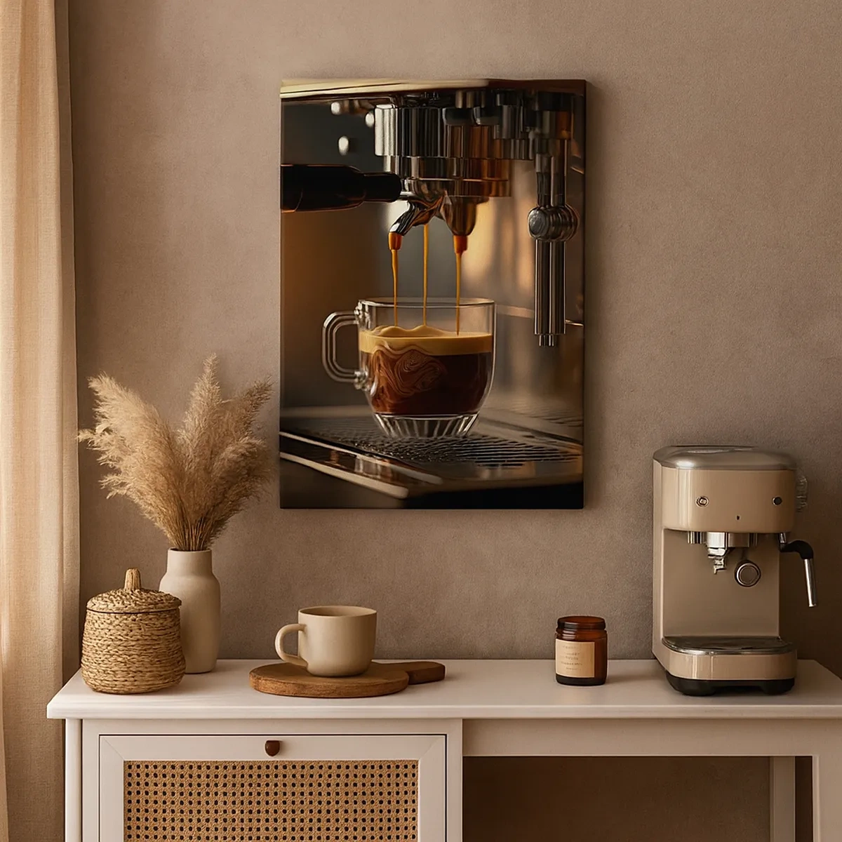 Impression sur toile - Image sur toile - Machine à café avec une tasse d'espresso aromatique - 50x70cm - Un mélange sensuel - Décoration murale moderne pour le salon et la chambre ARTTOR