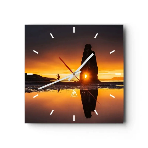 Horloge murale - Pendule murale - Personne courant sur la plage au coucher du soleil avec formation rocheuse - 30x30cm - Juste vous et la nature - Décoration murale moderne pour le salon et la chambre ARTTOR