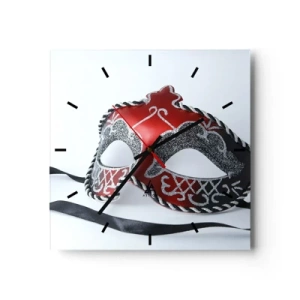 Horloge murale - Pendule murale - Masque de carnaval rouge sur fond clair - 30x30cm - Invitation au bal - Décoration murale moderne pour le salon et la chambre ARTTOR