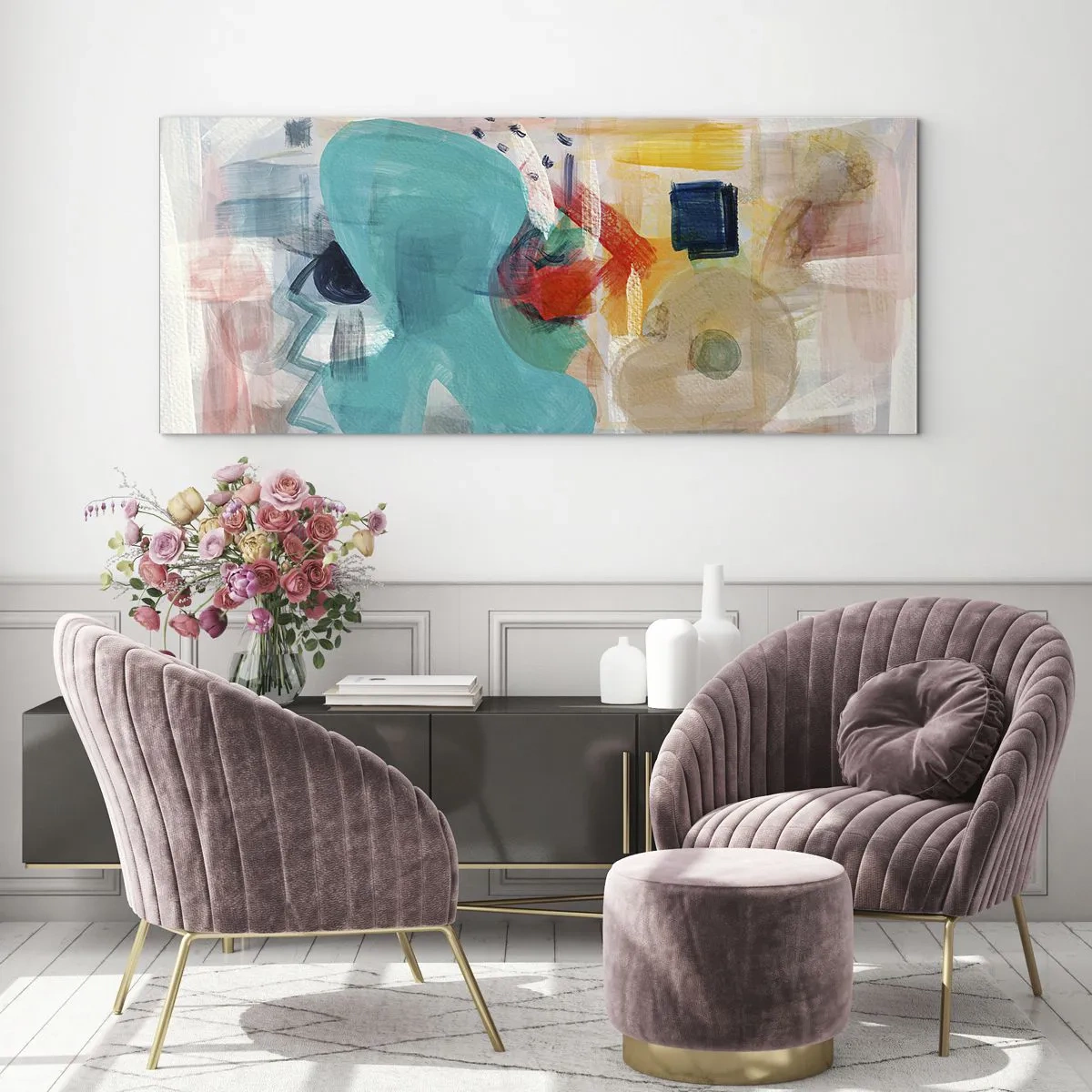 Impression sur verre - Image sur verre - Les formes et les couleurs abstraites créent une composition dynamique - 160x50cm - Jeu de couleurs - Décoration murale moderne pour le salon et la chambre ARTTOR