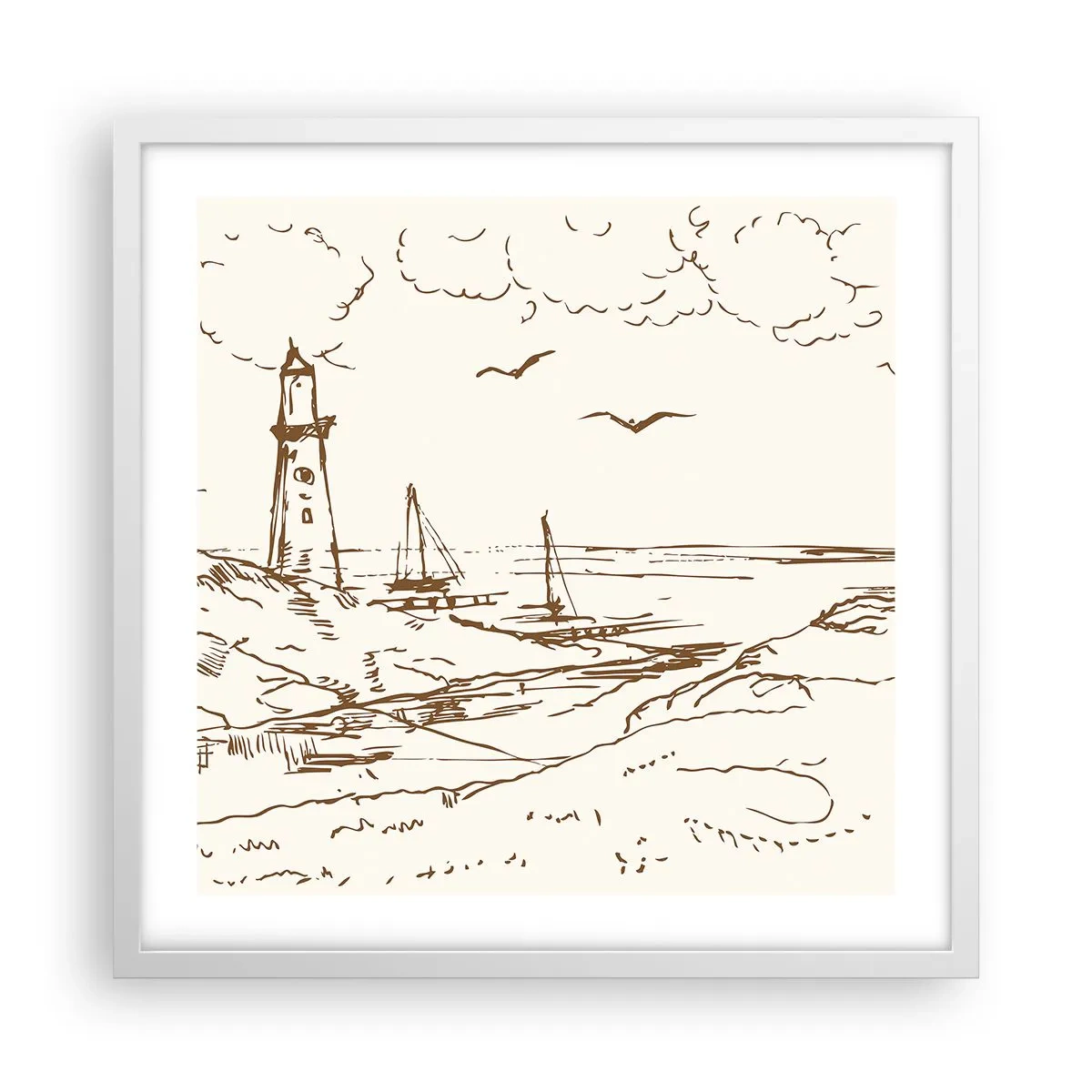 Affiche dans un cadre blanc - Poster - Esquisse de souvenirs d'été - 50x50 cm