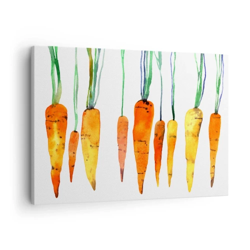 Impression sur toile - Image sur toile - Carottes à l'aquarelle dans différentes nuances sur fond blanc - 70x50cm - La beauté de l'ordinaire - Décoration murale moderne pour le salon et la chambre ARTTOR