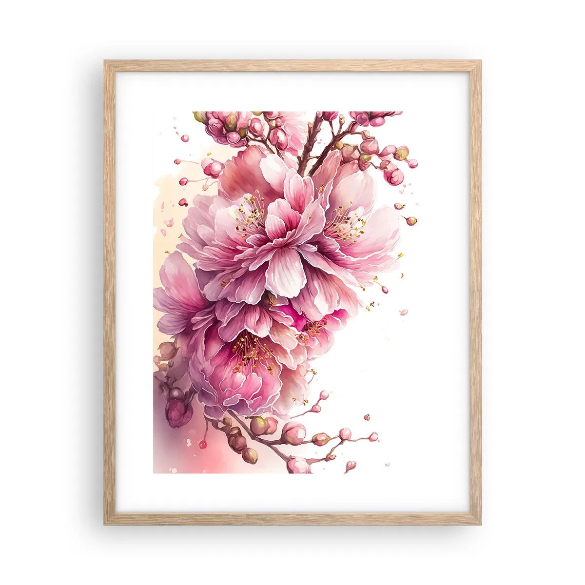 Affiche dans un chêne clair - Poster - Fleur florissante de cerisier - 40x50 cm